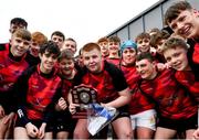 14 December 2023; Captain Shane Foley of St. Mary’s CBC lifts the trophy after the Division 3A JCT Development Shield final match between St. Mary’s CBC, Portlaoise and Creagh College at Energia Park in Dublin. Photo by Stephen Marken/Sportsfile