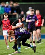 14 December 2023; Daniel Downey of St. Mary’s CBC in action against Jamie Maguire of Creagh College during the Division 3A JCT Development Shield final match between St. Mary’s CBC, Portlaoise and Creagh College at Energia Park in Dublin. Photo by Stephen Marken/Sportsfile