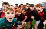 14 December 2023; Players from St. Mary’s CBC celebrate after the Division 3A JCT Development Shield final match between St. Mary’s CBC, Portlaoise and Creagh College at Energia Park in Dublin. Photo by Stephen Marken/Sportsfile