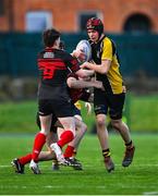 14 December 2023; Dylan Murphy of Patricians Secondary School, Newbridge in action against Ryan Murphy of Kildare Town CS during the Division 3A SCT Development Shield final match between Patricians Secondary School, Newbridge and Kildare Town CS at Energia Park in Dublin. Photo by Stephen Marken/Sportsfile