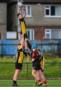 14 December 2023; Cillian Phelan of Patrician Secondary School wins a line out during the Division 3A SCT Development Shield final match between Patrician Secondary School, Newbridge and Kildare Town CS at Energia Park in Dublin. Photo by Stephen Marken/Sportsfile