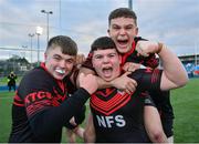 14 December 2023; Kildare Town CS players celebrate after their side's victory in the Division 3A SCT Development Shield final match between Patricians Secondary School, Newbridge and Kildare Town CS at Energia Park in Dublin. Photo by Stephen Marken/Sportsfile