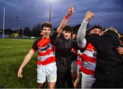 14 December 2023; Jake Darcy, left, and Jake Byrne of St. Mary's CBS, Portlaoise, celebrate with supporters after the Anne McInerney Cup final match between St Mary's CBS, Portlaoise and East Glendalough School at Energia Park in Dublin. Photo by Ben McShane/Sportsfile
