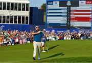 1 October 2023; Shane Lowry of Europe celebrates on the 17th green after winning the Ryder Cup on the final day of the 2023 Ryder Cup at Marco Simone Golf and Country Club in Rome, Italy. Photo by Brendan Moran/Sportsfile