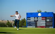 30 September 2023; Rory McIlroy of Europe celebrates a putt on the 15th hole during the morning foursomes on day two of the 2023 Ryder Cup at Marco Simone Golf and Country Club in Rome, Italy. Photo by Ramsey Cardy/Sportsfile