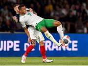 7 September 2023; Adam Idah of Republic of Ireland in action against Lucas Hernández of France during the UEFA EURO 2024 Championship qualifying group B match between France and Republic of Ireland at Parc des Princes in Paris, France. Photo by Stephen McCarthy/Sportsfile