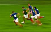 15 October 2023; Damian de Allende of South Africa breaks through the France defence of Thomas Ramos, Louis Bielle-Biarrey, Anthony Jelonch and Antoine Dupont on the way to scoring his side's second try during the 2023 Rugby World Cup quarter-final match between France and South Africa at the Stade de France in Paris, France. Photo by Brendan Moran/Sportsfile