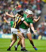 23 July 2023; Kyle Hayes of Limerick is tackled by Tom Phelan during the GAA Hurling All-Ireland Senior Championship final match between Kilkenny and Limerick at Croke Park in Dublin. Photo by Brendan Moran/Sportsfile