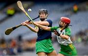 16 April 2023; Anne Marie Leen of Kerry in action against Sophia Payne of Meath during the Very Camogie League Final Division 2A match between Kerry and Meath at Croke Park in Dublin. Photo by Eóin Noonan/Sportsfile