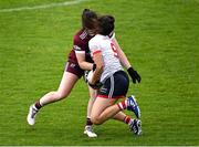 17 June 2023; Ciara O'Sullivan of Cork and Leanne Coen of Galway collide during the TG4 All-Ireland Ladies Senior Football Championship Round 1 match between Galway and Cork at Pearse Stadium in Galway. Photo by Piaras Ó Mídheach/Sportsfile