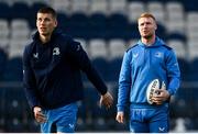 15 December 2023; Ciarán Frawley, right, and Sam Prendergast during a Leinster Rugby captain's run at the RDS Arena in Dublin. Photo by Harry Murphy/Sportsfile
