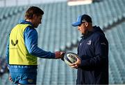 15 December 2023; Joe McCarthy and Senior coach Jacques Nienaber during a Leinster Rugby captain's run at the RDS Arena in Dublin. Photo by Harry Murphy/Sportsfile
