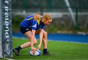 15 December 2023; Caoimhe O'Mahoney of Wilson's Hospital scores her side's first try during the Bank of Ireland Leinster Rugby Senior Girls League match between Wilson's Hospital and St Wolstan's at Energia Park in Dublin. Photo by Tyler Miller/Sportsfile