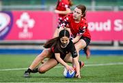 15 December 2023; Laoise Tay of The High School during the Bank of Ireland Leinster Rugby Senior Girls League match between The High School and Wesley College at Energia Park in Dublin. Photo by Tyler Miller/Sportsfile