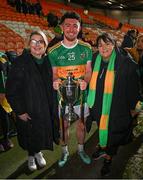 10 December 2023; Tiarnan Flanagan of Glen, with his mother Gemma, after the AIB Ulster GAA Football Senior Club Championship Final match between Glen of Derry, and Scotstown of Monaghan, at BOX-IT Athletic Grounds in Armagh. Photo by Ramsey Cardy/Sportsfile