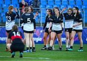 15 December 2023; Newbridge College players celebrate after their side's victory in the Bank of Ireland Leinster Rugby Senior Girls League match between The High School and Newbridge College at Energia Park in Dublin. Photo by Tyler Miller/Sportsfile