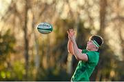 15 December 2023; Joe Hopes of Ireland takes possession in a line-out during the U20 international friendly match between Ireland and Italy at UCD Bowl in Dublin. Photo by Seb Daly/Sportsfile