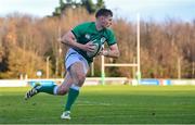 15 December 2023; Finn Treacy of Ireland on his way to scoring his side's first try during the U20 international friendly match between Ireland and Italy at UCD Bowl in Dublin. Photo by Seb Daly/Sportsfile