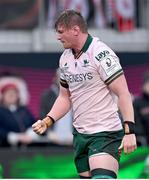16 December 2023; Gavin Thornbury of Connacht celebrates a try by teammate Bundee Aki, not pictured, during the Investec Champions Cup Pool 1 Round 2 match between Saracens and Connacht at Stone X Stadium in Barnet, England. Photo by Brendan Moran/Sportsfile