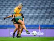 16 December 2023; Evie Twomey of Glanmire shoots to score her side's second goal during the Currentaccount.ie LGFA All-Ireland Intermediate Club Championship final match between Ballinamore-Seán O'Heslin's of Leitrim and Glanmire of Cork at Croke Park in Dublin. Photo by Piaras Ó Mídheach/Sportsfile