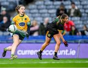 16 December 2023; Abbie O'Mahony of Glanmire gets away from Mollie Murphy Ballinamore-Seán Heslin's during the Currentaccount.ie LGFA All-Ireland Intermediate Club Championship final match between Ballinamore-Seán O'Heslin's of Leitrim and Glanmire of Cork at Croke Park in Dublin. Photo by Piaras Ó Mídheach/Sportsfile