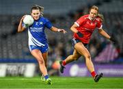 16 December 2023; Kellyann Hogan of Ballymacarbry in action against Siobhán Divilly of Kilkerrin-Clonberne during the Currentaccount.ie LGFA All-Ireland Senior Club Championship final match between Ballymacarby of Waterford and Kilkerrin-Clonberne of Galway at Croke Park in Dublin. Photo by Piaras Ó Mídheach/Sportsfile