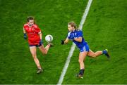 16 December 2023; Bríd McMaugh of Ballymacarbry in action against Lynsey Noone of Kilkerrin-Clonberne during the Currentaccount.ie LGFA All-Ireland Senior Club Championship final match between Ballymacarby of Waterford and Kilkerrin-Clonberne of Galway at Croke Park in Dublin. Photo by Stephen Marken/Sportsfile