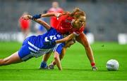 16 December 2023; Olivia Divilly of Kilkerrin-Clonberne and Karen McGrath of Ballymacarbry battle for possession during the Currentaccount.ie LGFA All-Ireland Senior Club Championship final match between Ballymacarby of Waterford and Kilkerrin-Clonberne of Galway at Croke Park in Dublin. Photo by Tyler Miller/Sportsfile