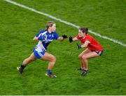 16 December 2023; Bríd McMaugh of Ballymacarbry in action against Claire Dunleavy of Kilkerrin-Clonberne during the Currentaccount.ie LGFA All-Ireland Senior Club Championship final match between Ballymacarby of Waterford and Kilkerrin-Clonberne of Galway at Croke Park in Dublin. Photo by Stephen Marken/Sportsfile