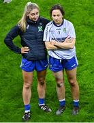 16 December 2023; Laura Mulcahy, left, and Ballymacarbry goalkeeper Lauren Fitzpatrick after their side's defeat in the Currentaccount.ie LGFA All-Ireland Senior Club Championship final match between Ballymacarby of Waterford and Kilkerrin-Clonberne of Galway at Croke Park in Dublin. Photo by Stephen Marken/Sportsfile