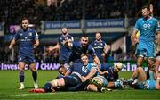16 December 2023; Ryan Baird of Leinster, 6, scores his side's fourth try during the Investec Champions Cup Pool 4 Round 2 match between Leinster and Sale Sharks at the RDS Arena in Dublin. Photo by Sam Barnes/Sportsfile