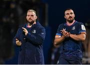 16 December 2023; Leinster players Andrew Porter, left, and Rónan Kelleher applaud the crowd after their side's victory in the Investec Champions Cup Pool 4 Round 2 match between Leinster and Sale Sharks at the RDS Arena in Dublin. Photo by Sam Barnes/Sportsfile
