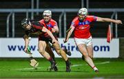 16 December 2023; Kevin Mahony of Ballygunner in action against Eanna Burke, left, and Shane Cooney of St Thomas' during the AIB GAA Hurling All-Ireland Senior Club Championship semi-final match between St Thomas' of Galway and Ballygunner of Waterford at Laois Hire O'Moore Park in Portlaoise, Laois. Photo by Ben McShane/Sportsfile