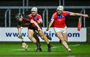 16 December 2023; Kevin Mahony of Ballygunner in action against Eanna Burke, left, and Shane Cooney of St Thomas' during the AIB GAA Hurling All-Ireland Senior Club Championship semi-final match between St Thomas' of Galway and Ballygunner of Waterford at Laois Hire O'Moore Park in Portlaoise, Laois. Photo by Ben McShane/Sportsfile