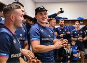 16 December 2023; Garry Ringrose of Leinster sings after making his 50th Champions Cup appearance in their side's victory in the Investec Champions Cup Pool 4 Round 2 match between Leinster and Sale Sharks at the RDS Arena in Dublin. Photo by Harry Murphy/Sportsfile