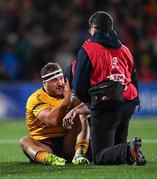 16 December 2023; Rob Herring of Ulster receives treatment for a head injury during the Investec Champions Cup Pool 2 Round 2 match between Ulster and Racing 92 at Kingspan Stadium in Belfast. Photo by Ramsey Cardy/Sportsfile
