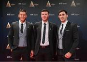 16 December 2023; In attendance during the RTÉ Sports Awards 2023 at RTÉ studios in Donnybrook, Dublin, are Limerick hurlers, from left, Dan Morrissey, Declan Hannon and Barry Nash. Photo by Seb Daly/Sportsfile