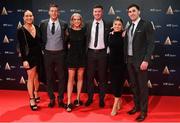 16 December 2023; In attendance during the RTÉ Sports Awards 2023 at RTÉ studios in Donnybrook, Dublin, are Limerick hurlers Dan Morrissey, Declan Hannon and Barry Nash, with partners, from left, Yvonne Maher, Louise Cantillon and Hope Mulcahy. Photo by Seb Daly/Sportsfile