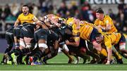 16 December 2023; A general view of a scrum during the Investec Champions Cup Pool 2 Round 2 match between Ulster and Racing 92 at Kingspan Stadium in Belfast. Photo by Ramsey Cardy/Sportsfile