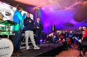 16 December 2023; OLSC president Alan Mooney, left, with Leinster players Will Connors, centre, and James Lowe during a Q and A in the fan zone before the Investec Champions Cup Pool 4 Round 2 match between Leinster and Sale Sharks at the RDS Arena in Dublin. Photo by Sam Barnes/Sportsfile