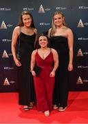 16 December 2023; In attendance during the RTÉ Sports Awards 2023 at RTÉ studios in Donnybrook, Dublin, are, from left, Paralympic Swimmers Róisín Ní Riain, Nicole Turner and Amy Sheridan. Photo by Seb Daly/Sportsfile