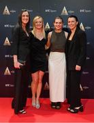 16 December 2023; In attendance during the RTÉ Sports Awards 2023 at RTÉ studios in Donnybrook, Dublin, are Dublin GAA ladies footballers, from left, Hannah Tyrrell, Carla Rowe, Martha Byrne and Leah Caffrey. Photo by Seb Daly/Sportsfile