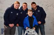 16 December 2023; Leinster players Jamie Osborne, Scott Penny, and Ross Byrne with supporters in autograph alley before the Investec Champions Cup Pool 4 Round 2 match between Leinster and Sale Sharks at the RDS Arena in Dublin. Photo by Sam Barnes/Sportsfile