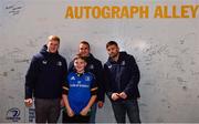 16 December 2023; Leinster players, from left, Jamie Osborne, Scott Penny and Ross Byrne with supporters in autograph alley before the Investec Champions Cup Pool 4 Round 2 match between Leinster and Sale Sharks at the RDS Arena in Dublin. Photo by Sam Barnes/Sportsfile