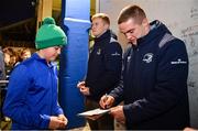 16 December 2023; Scott Penny of Leinster signs an autograph in autograph alley before the Investec Champions Cup Pool 4 Round 2 match between Leinster and Sale Sharks at the RDS Arena in Dublin. Photo by Sam Barnes/Sportsfile
