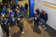 16 December 2023; Leinster players Jamie Osborne, Scott Penny and Ross Byrne with supporters in autograph alley before the Investec Champions Cup Pool 4 Round 2 match between Leinster and Sale Sharks at the RDS Arena in Dublin. Photo by Sam Barnes/Sportsfile