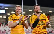 16 December 2023; Kieran Treadwell, left, and Iain Henderson of Ulster after the Investec Champions Cup Pool 2 Round 2 match between Ulster and Racing 92 at Kingspan Stadium in Belfast. Photo by Ramsey Cardy/Sportsfile