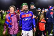 16 December 2023; St Thomas' goalkeeper Gerald Kelly celebrates with supporters after the AIB GAA Hurling All-Ireland Senior Club Championship semi-final match between St Thomas' of Galway and Ballygunner of Waterford at Laois Hire O'Moore Park in Portlaoise, Laois. Photo by Ben McShane/Sportsfile