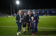 16 December 2023; Match mascot Ella Ní Bhuachalla with family mother Laura, father Marcus Ó Buachalla, sister Laoise and brother Conor before the Investec Champions Cup Pool 4 Round 2 match between Leinster and Sale Sharks at the RDS Arena in Dublin. Photo by Harry Murphy/Sportsfile