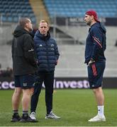 17 December 2023; Munster head coach Graham Rowntree, left, with attack coach Mike Prendergast and captain Tadhg Beirne, right, before the Investec Champions Cup Pool 3 Round 2 match between Exeter Chiefs and Munster at Sandy Park in Exeter, England. Photo by Brendan Moran/Sportsfile